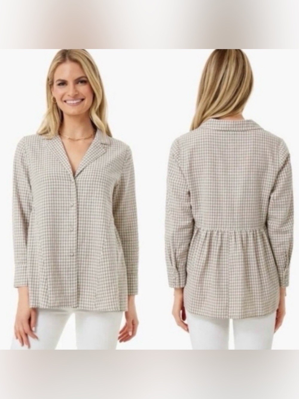 Tuckernuck Pomander Place Scarlett  Tan Gingham Blouse Jacket  EUC Medium